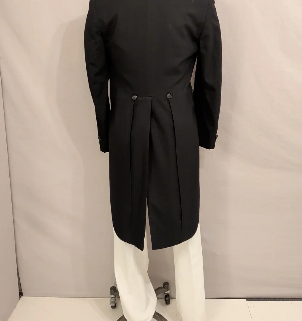 Black Tailcoat Tuxedo Jacket w White Waistcoat &Blk Trousers Formal Evening Wear